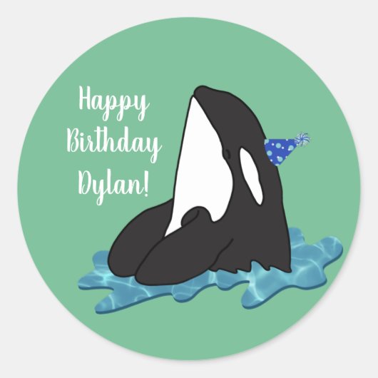  orca Killer Whale Birthday Ronde Sticker (Voorkant)
