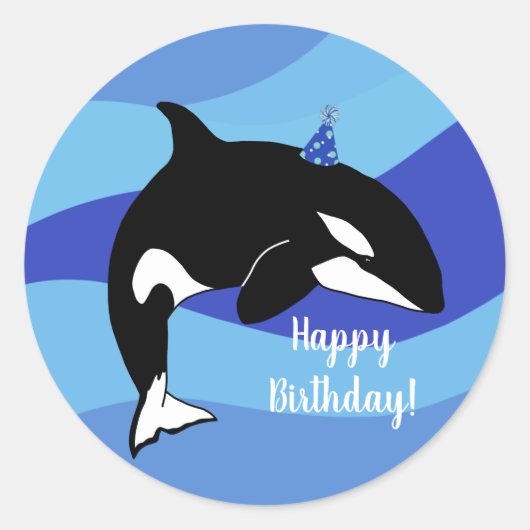 orca Killer Whale Birthday Ronde Sticker (Voorkant)