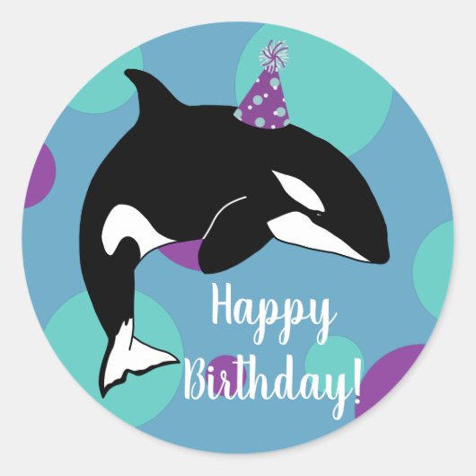 orca Killer Whale Birthday Ronde Sticker (Voorkant)