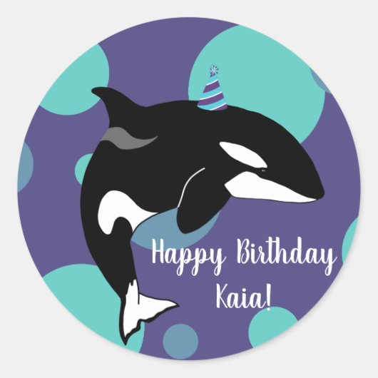 orca Killer Whale Birthday Ronde Sticker (Voorkant)