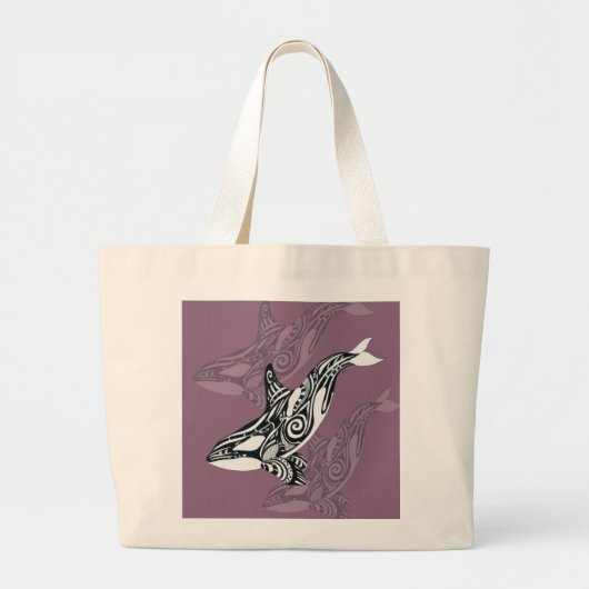 Orca Killer Whale mauve Paarse Tlingit Tribal Ink Grote Tote Bag (Voorkant)
