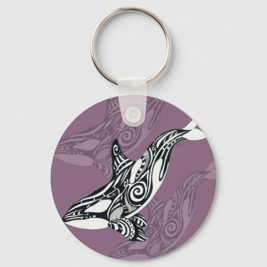 Orca Killer Whale mauve Paarse Tlingit Tribal Ink Sleutelhanger (Voorkant)
