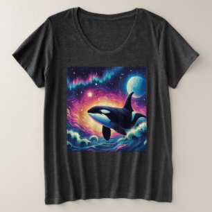 Orca Killer Whale Sterrennacht Colorful Ocean Art Grote Maat T-shirt