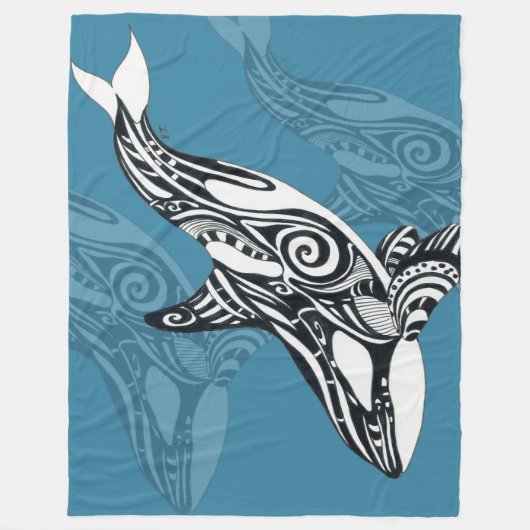 Orca Killer Whale Tlingit Indigo Blue ink Fleece Deken (Voorkant)