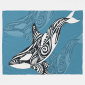 Orca Killer Whale Tlingit Indigo Blue ink Fleece Deken (Voorkant (Horizontaal))