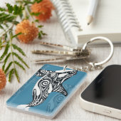 Orca Killer Whale Tlingit Indigo Blue ink Sleutelhanger (Voorkant Rechts)