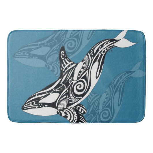 Orca Killer Whale Tlingit Indigo Blue inkt Badmat (Voorkant)