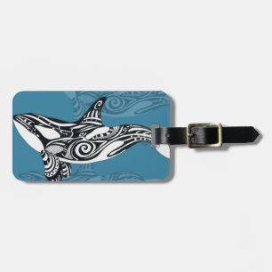 Orca Killer Whale Tlingit Indigo Blue inkt Bagagelabel