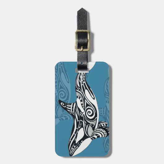 Orca Killer Whale Tlingit Indigo Blue inkt Bagagelabel (Voorkant verticaal)