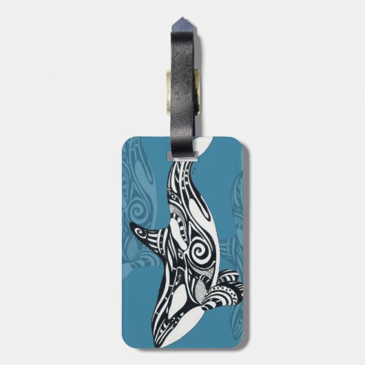 Orca Killer Whale Tlingit Indigo Blue inkt Bagagelabel (Achterkant verticaal)