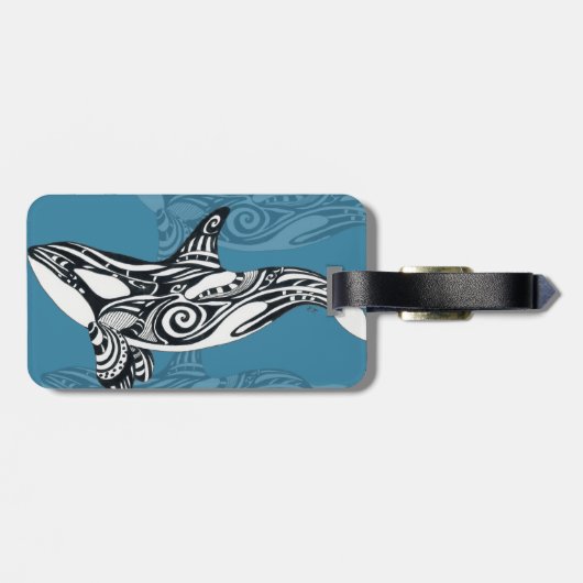 Orca Killer Whale Tlingit Indigo Blue inkt Bagagelabel (Achterkant horizontaal)