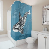 Orca Killer Whale Tlingit Indigo Blue inkt Douchegordijn (In situ)
