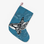 Orca Killer Whale Tlingit Indigo Blue inkt Kleine Kerstsok (Voorkant (Hangend))