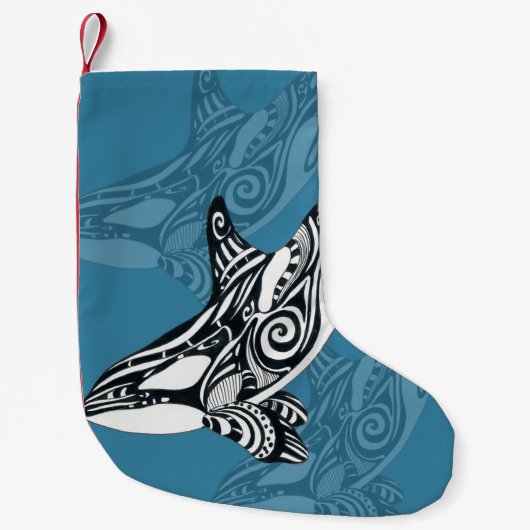 Orca Killer Whale Tlingit Indigo Blue inkt Kleine Kerstsok (Voorkant)