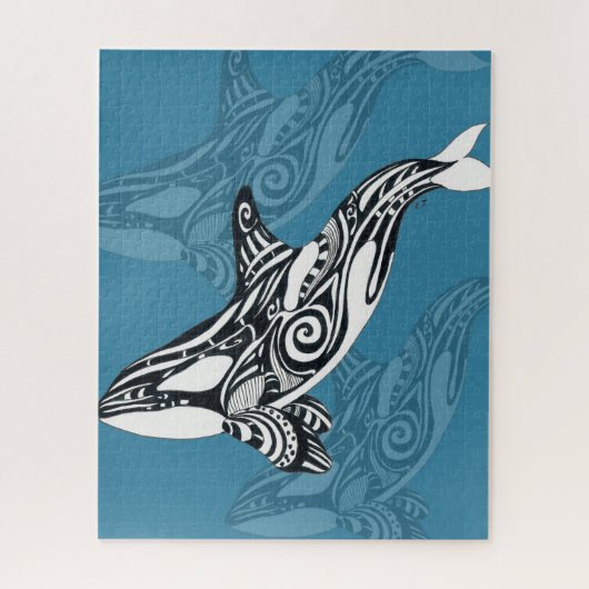 Orca Killer Whale Tlingit Indigo Blue inkt Legpuzzel (Verticaal)