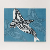 Orca Killer Whale Tlingit Indigo Blue inkt Legpuzzel (Horizontaal)
