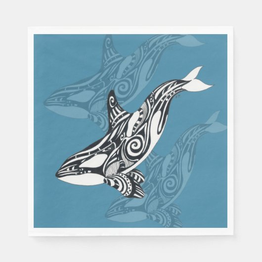 Orca Killer Whale Tlingit Indigo Blue inkt Servet (Voorkant)