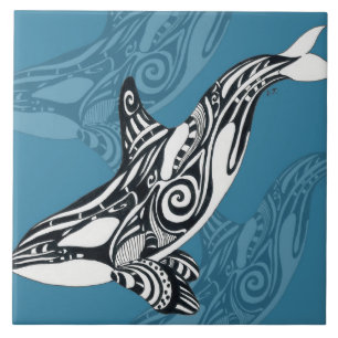 Orca Killer Whale Tlingit Indigo Blue inkt Tegeltje