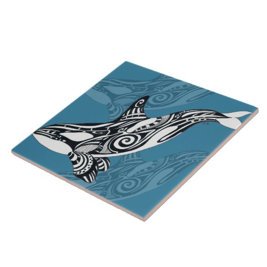 Orca Killer Whale Tlingit Indigo Blue inkt Tegeltje (Zijkant)