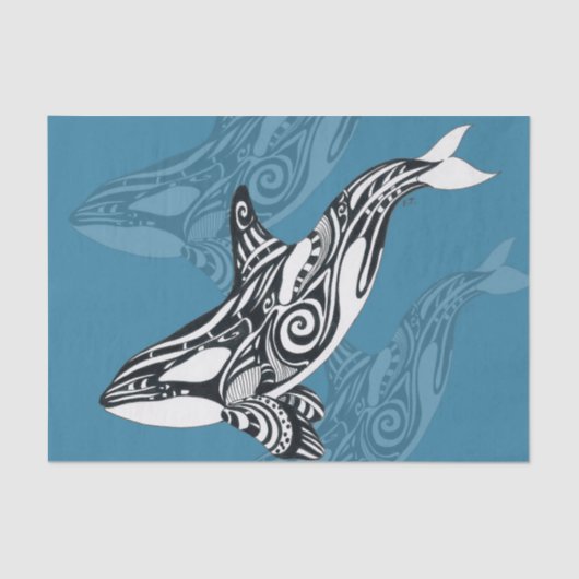 Orca Killer Whale Tlingit Indigo Blue inkt Tissuepapier (Voorkant)
