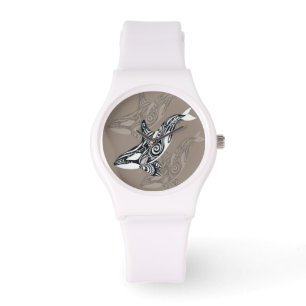 Orca Killer Whale Tlingit Indigo Taupe Horloge