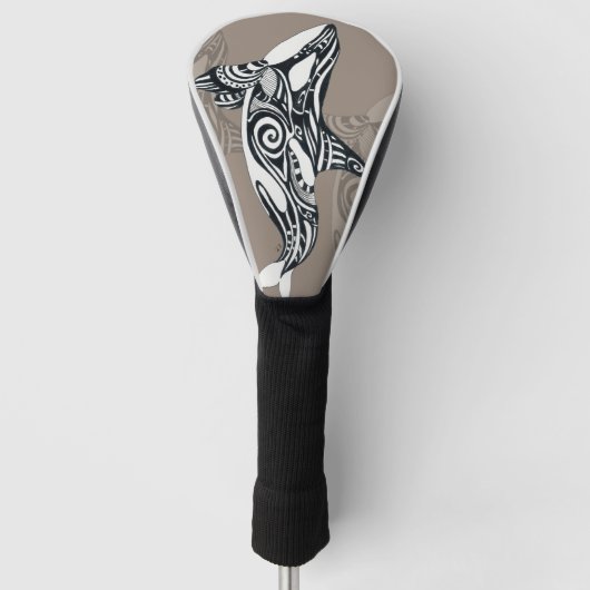 Orca Killer Whale Tlingit Indigo Taupe ink Golfheadcover (Voorkant)