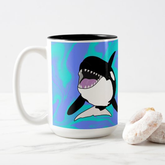 Orca Killer Whale Tweekleurige Koffiemok (Met donut)