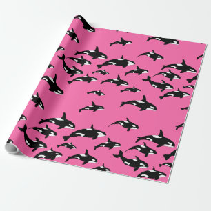 Orca Killer Whales Swimming Pattern op Roze Cadeaupapier