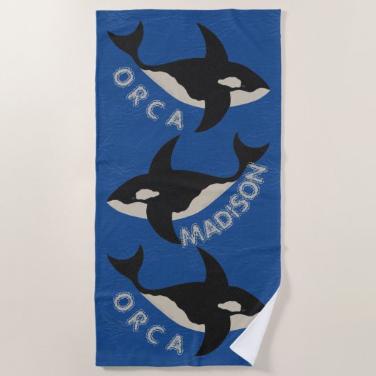 Orca Leather Kijk helder Blauw personaliseer dit Strandlaken (Voorkant)