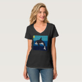 Orca (levendig) - Dames V-hals T-shirt (Voorkant volledig)