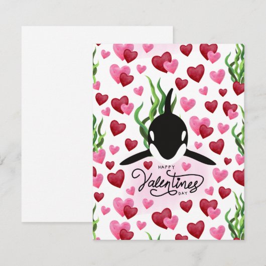 Orca Love Valentine’s Day Card in White Notitiekaartje (Voorkant / Achterkant)
