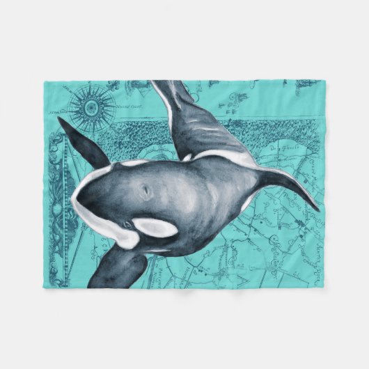 Orca Map Blauwgroen Fleece Deken (Voorkant (Horizontaal))