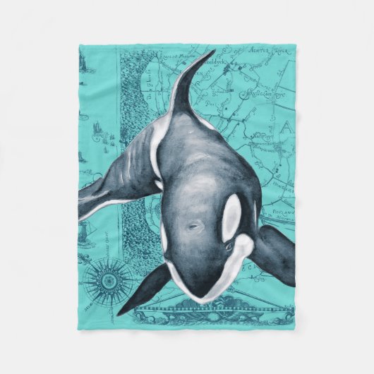 Orca Map Blauwgroen Fleece Deken (Voorkant)