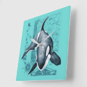 Orca Map Blauwgroen Vierkante Klok (Hoek)