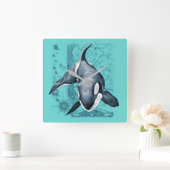 Orca Map Blauwgroen Vierkante Klok (Huis)