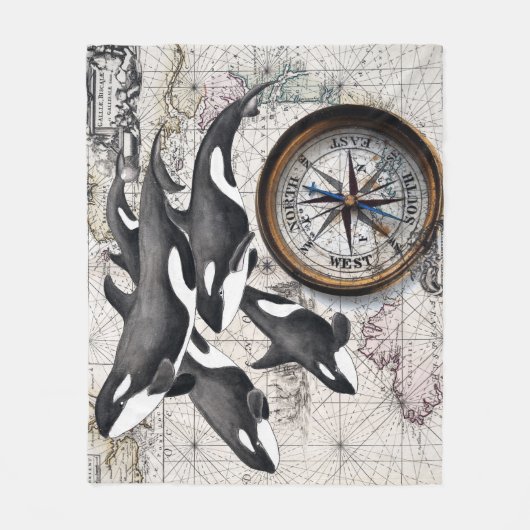 Orca Nautical Compass Fleece Deken (Voorkant)