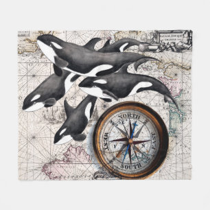 Orca Nautical Compass Fleece Deken