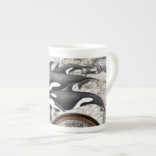 Orca Nautical Compass Porselein Kop (Voorkant rechts)