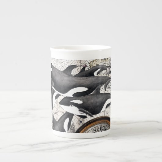 Orca Nautical Compass Porselein Kop (Voorkant)