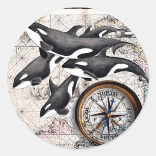 Orca Nautical Compass Ronde Sticker