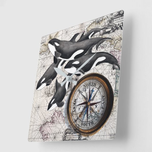 Orca Nautical Compass Vierkante Klok (Hoek)