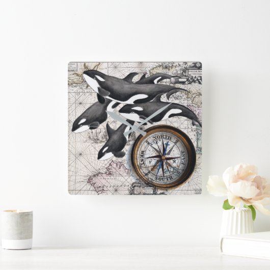 Orca Nautical Compass Vierkante Klok (Huis)