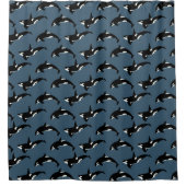 Orca Pattern: Donkerblauw Douchegordijn (Voorkant)
