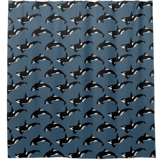 Orca Pattern: Donkerblauw Douchegordijn (Voorkant)