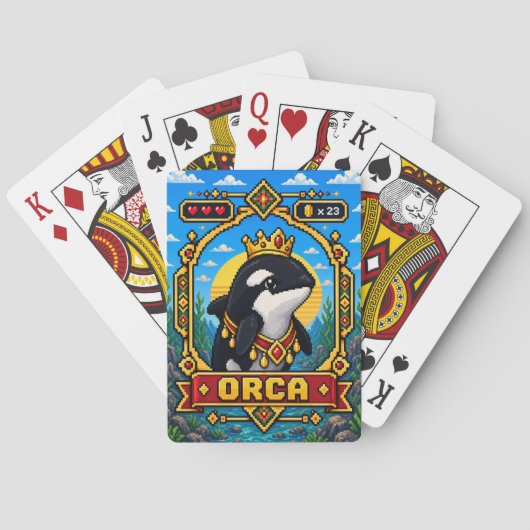 Orca Retro 8-Bit Pixelkunst Pokerkaarten (Achterkant)