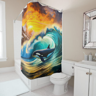 Orca Solo Wave Barrel Fun Design van Rich AMeN Gil Douchegordijn