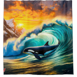 Orca Solo Wave Barrel Fun Design van Rich AMeN Gil Douchegordijn