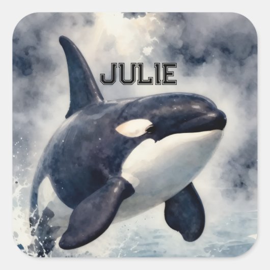 Orca Stormy waves, Personalized Square Sticker (Voorkant)