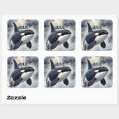 Orca Stormy waves, Personalized Square Sticker (Vel)