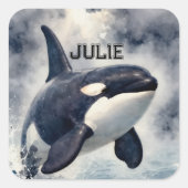  Orca Stormy waves, Personalized Vierkante Sticker (Voorkant)